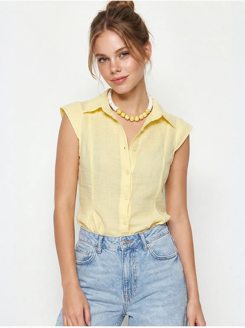 Camisa de algodão sem mangas ajustada lucci Amarelo-limão - Kiabi