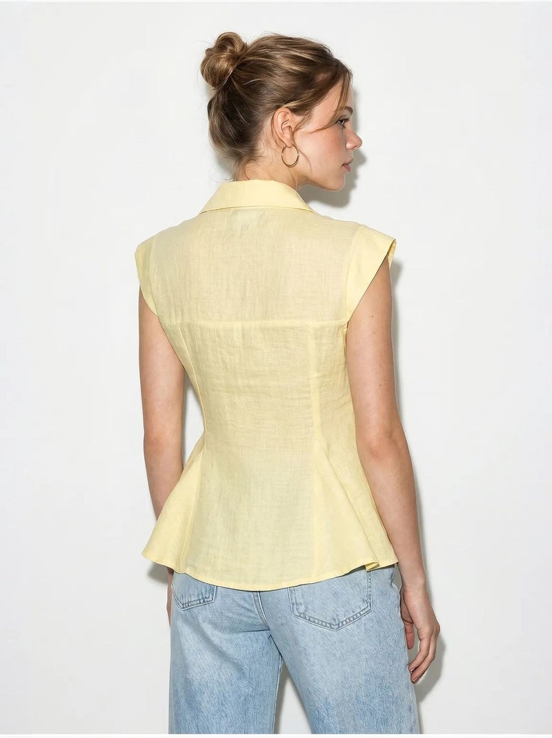 Camisa de algodão sem mangas ajustada lucci Amarelo-limão - Kiabi
