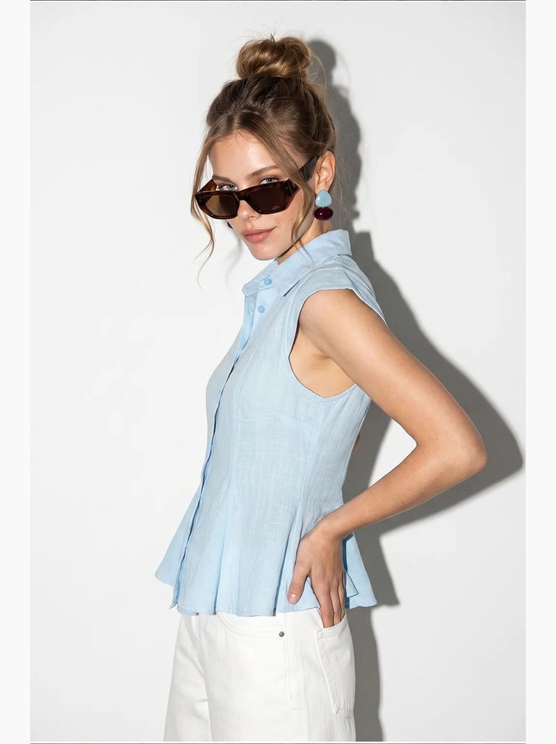 Camisa de algodão sem mangas ajustada lucci Azul-céu - Kiabi
