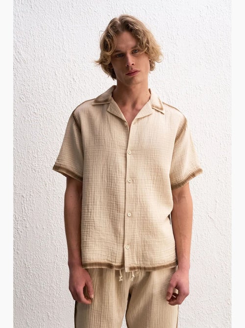 Camisa de algodão tecido com textura com fecho de botões giesto - Kiabi
