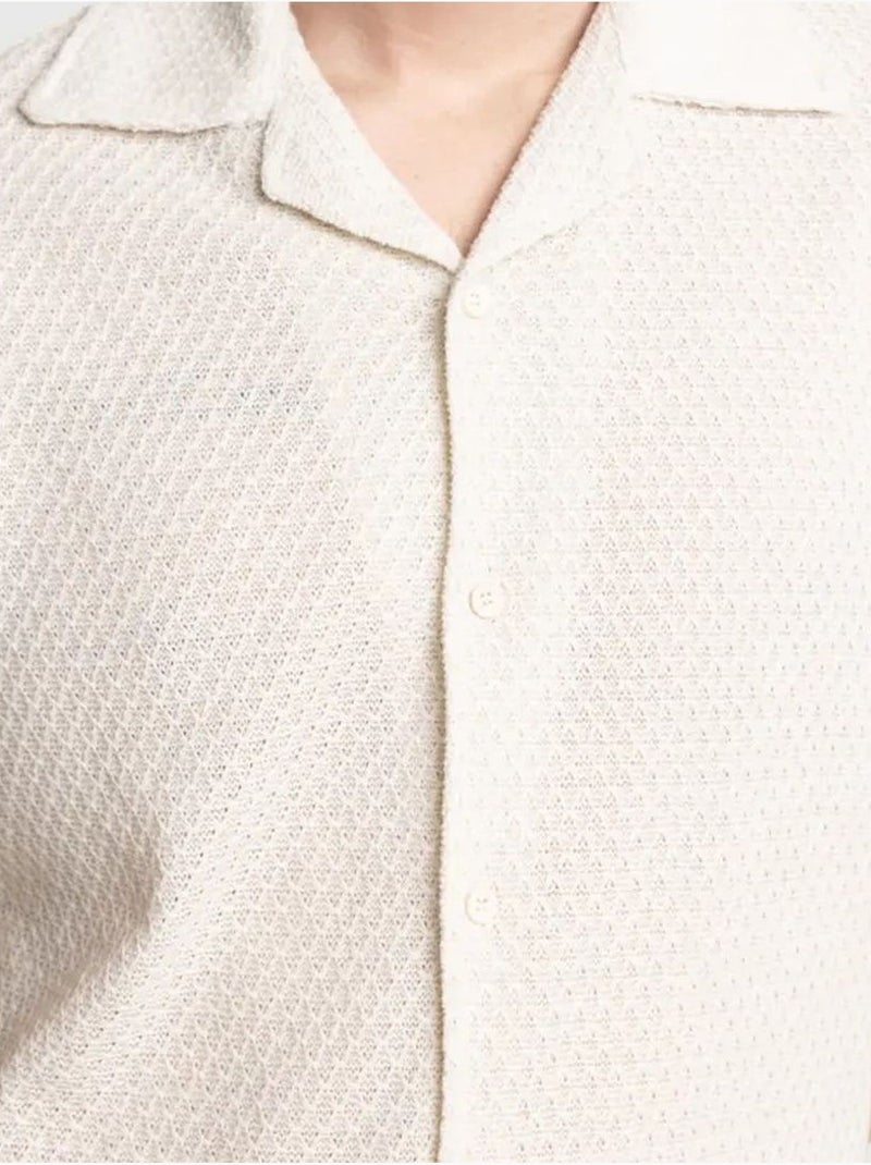 Camisa de algodão texturado de manga curta para homem giesto Creme - Kiabi