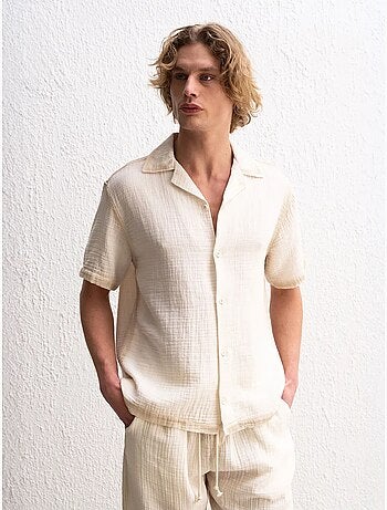 Camisa de algodão texturado de manga curta para homem giesto