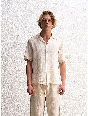 Camisa de algodão texturado de manga curta para homem giesto