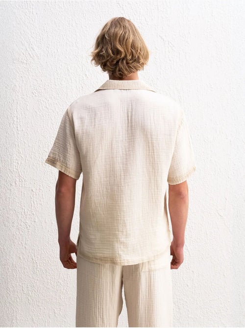 Camisa de algodão texturado de manga curta para homem giesto - Kiabi Camisa de algodão texturado de manga curta para homem giesto - Kiabi