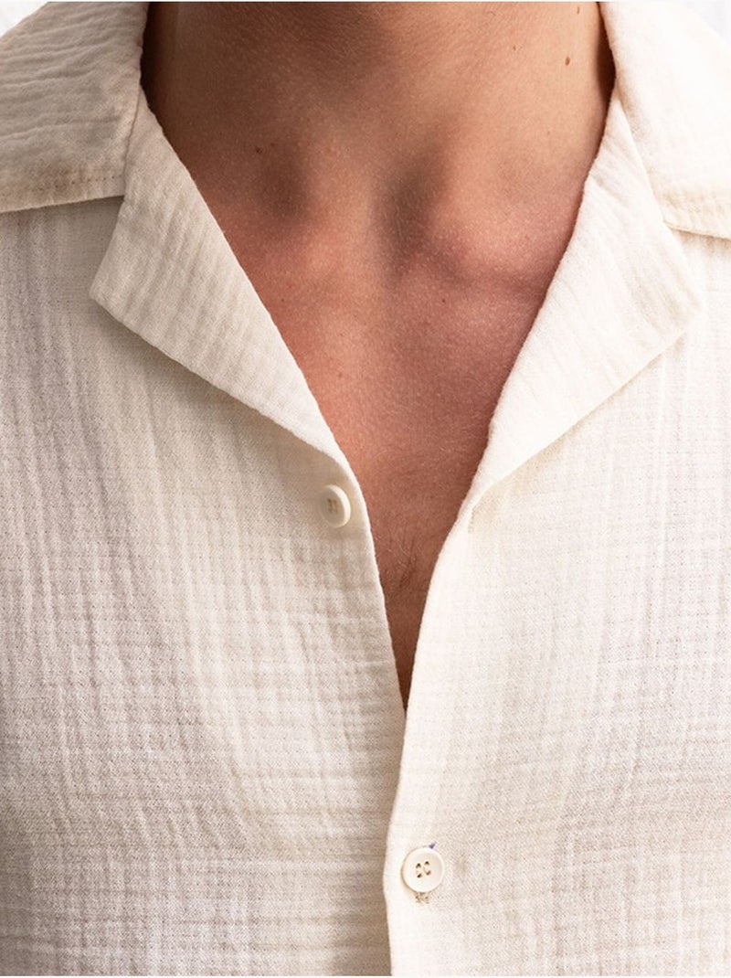 Camisa de algodão texturado de manga curta para homem giesto Ecru - Kiabi