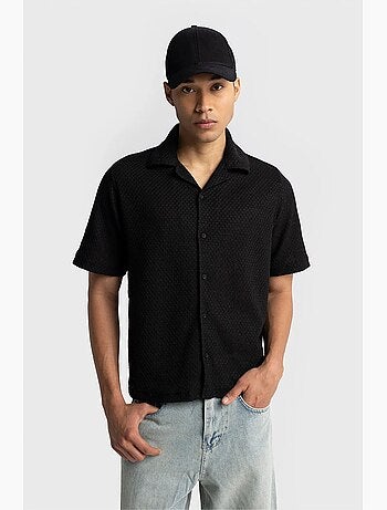 Camisa de algodão texturado de manga curta para homem giesto