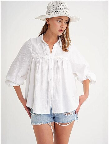 Camisa de algodão texturizado com botões mixray