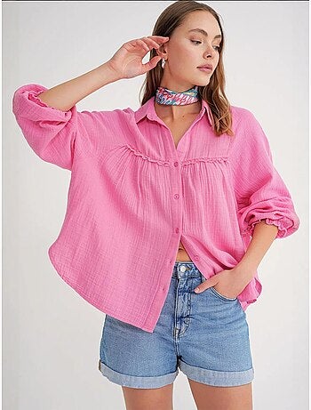 Camisa de algodão texturizado com botões mixray