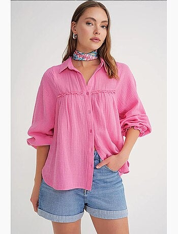Camisa de algodão texturizado com botões mixray