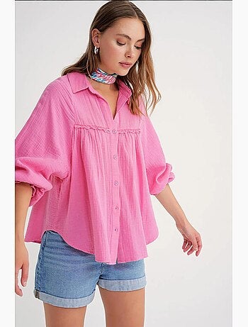 Camisa de algodão texturizado com botões mixray