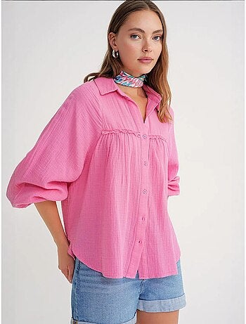 Camisa de algodão texturizado com botões mixray