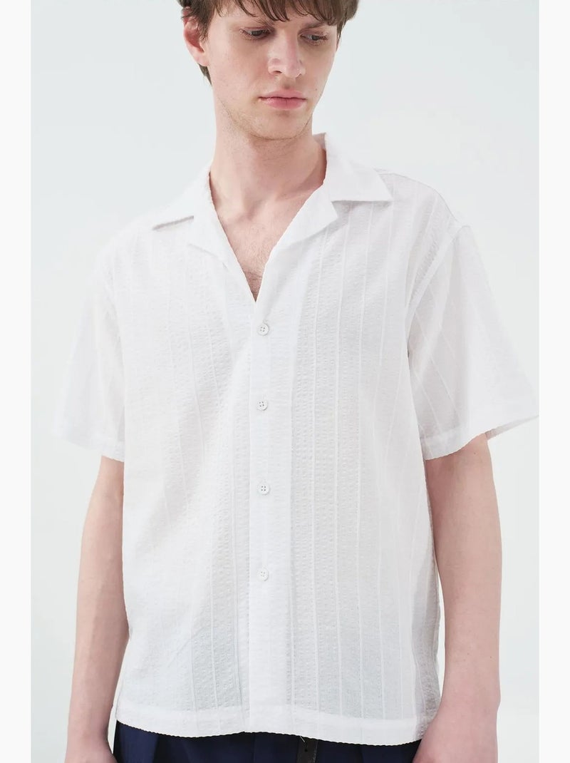 Camisa de algodão texturizado de manga curta giesto Branco - Kiabi