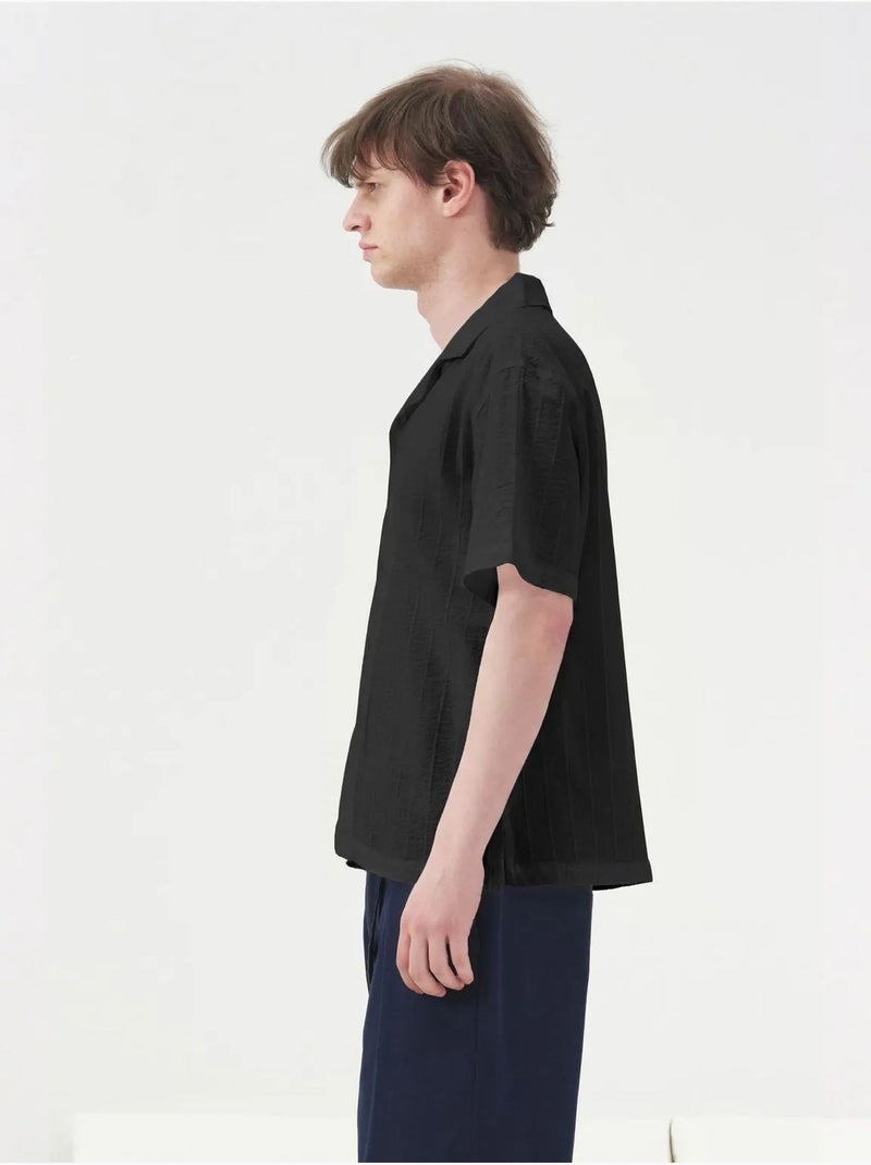 Camisa de algodão texturizado de manga curta giesto Preto - Kiabi