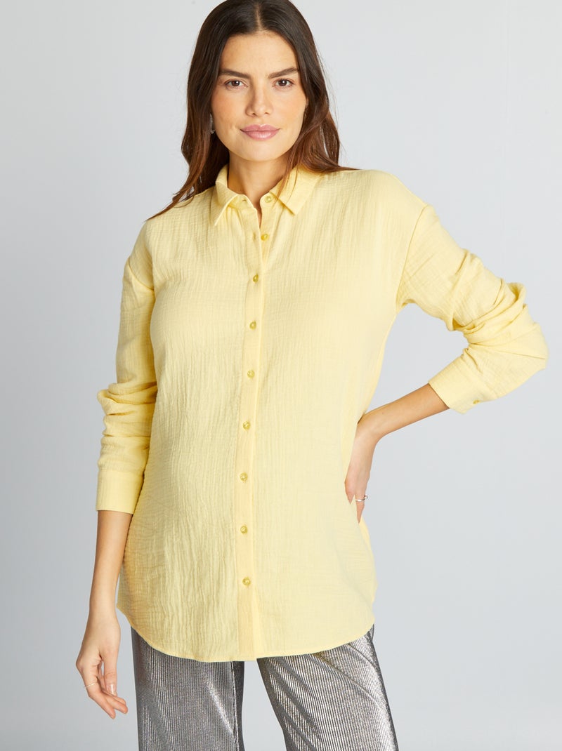 Camisa de amamentação em gaze de algodão AMARELO - Kiabi