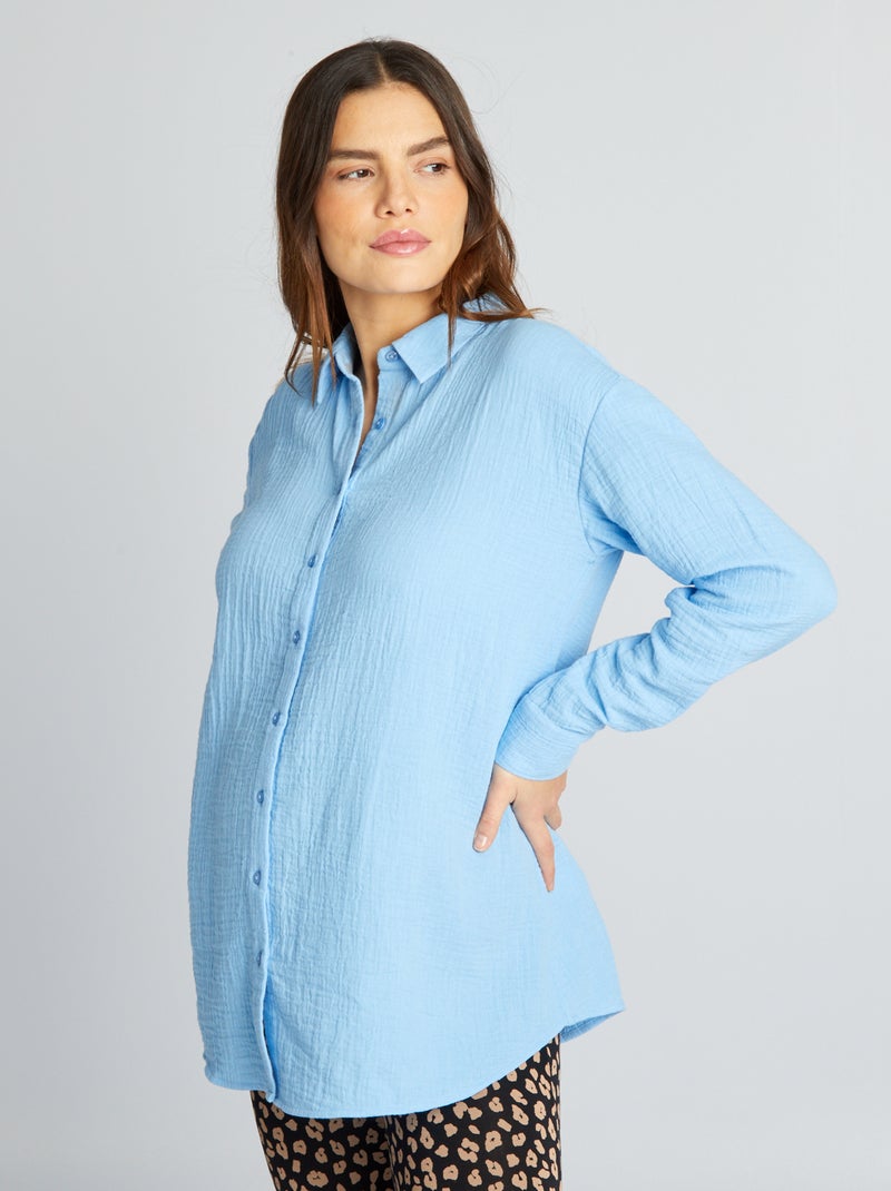 Camisa de amamentação em gaze de algodão AZUL - Kiabi