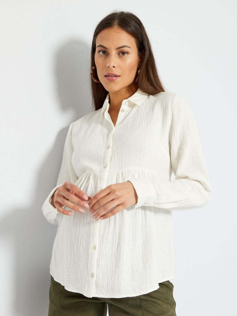 Camisa de amamentação em gaze de algodão Branco - Kiabi