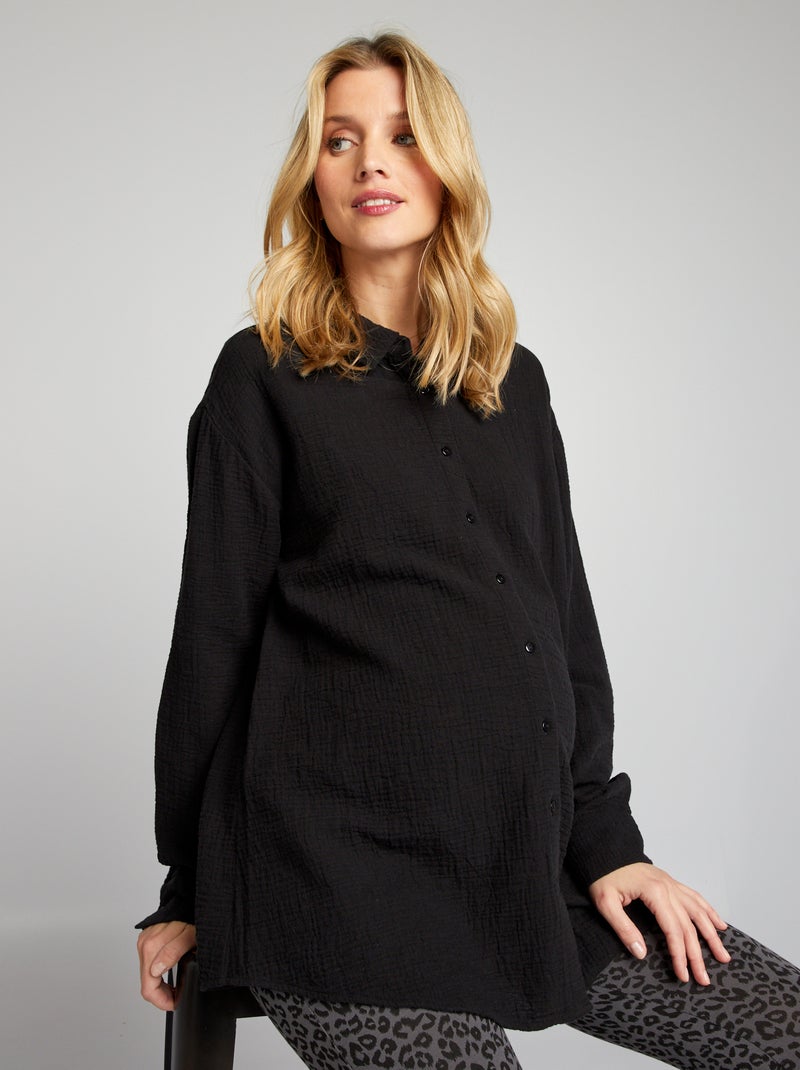 Camisa de amamentação em gaze de algodão Preto - Kiabi