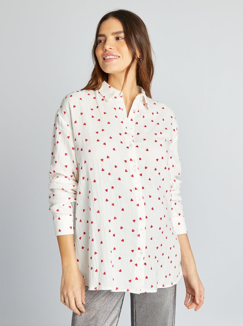 Camisa de amamentação em gaze de algodão ROXO - Kiabi