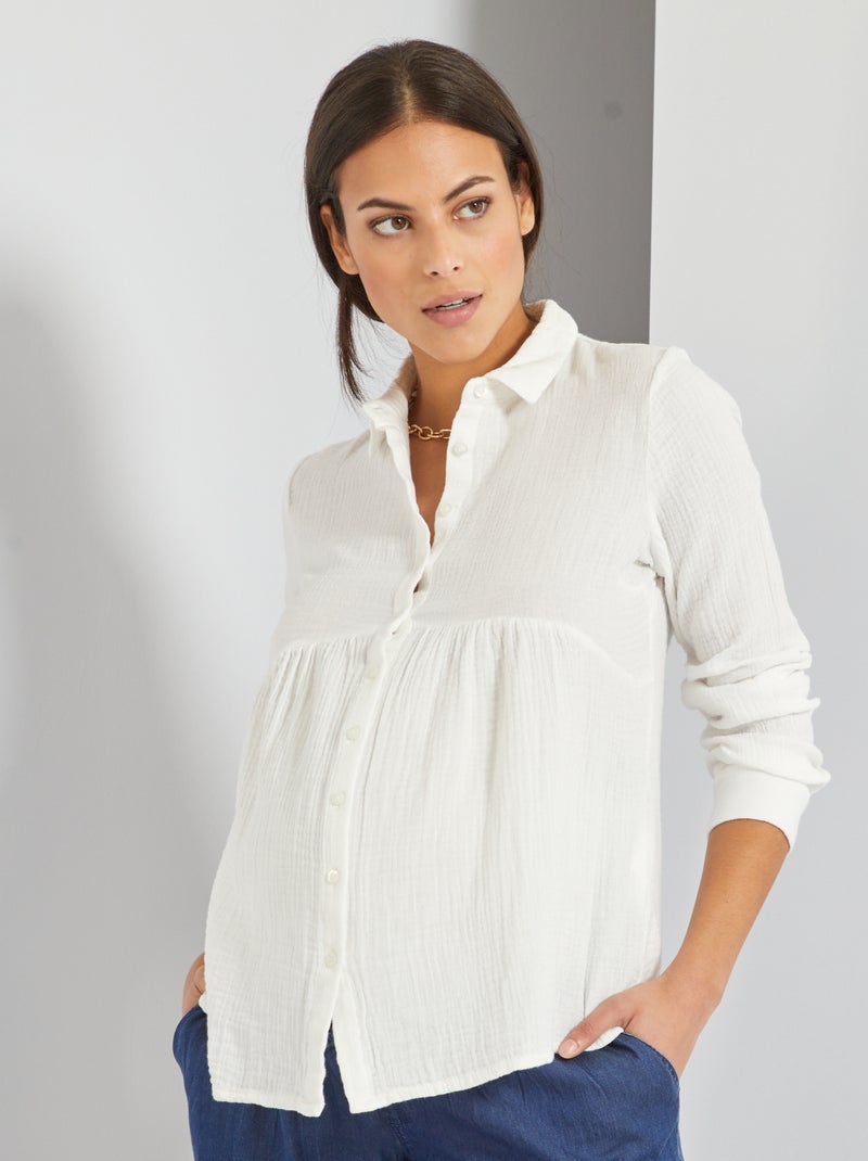Camisa de amamentação texturada em gaze de algodão Branco - Kiabi