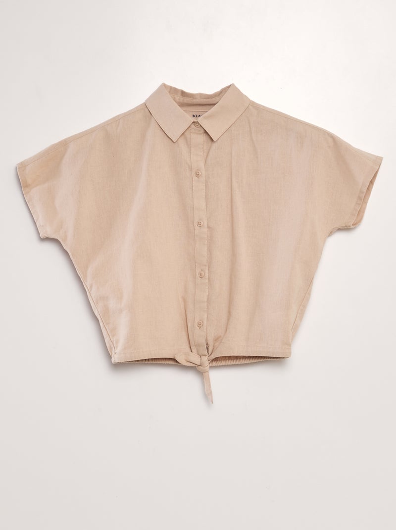 Camisa de atar em algodão e linho BEGE - Kiabi