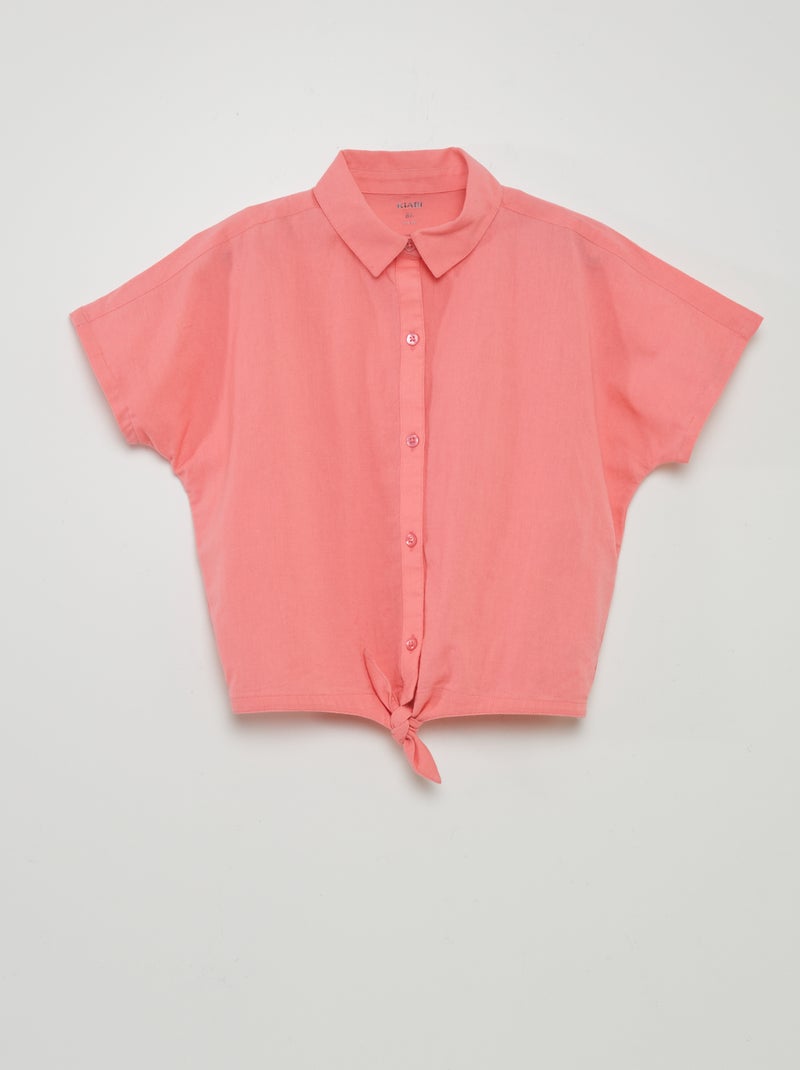 Camisa de atar em algodão e linho Rosa - Kiabi