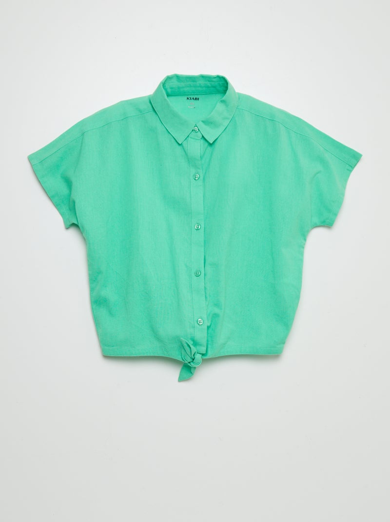 Camisa de atar em algodão e linho VERDE - Kiabi