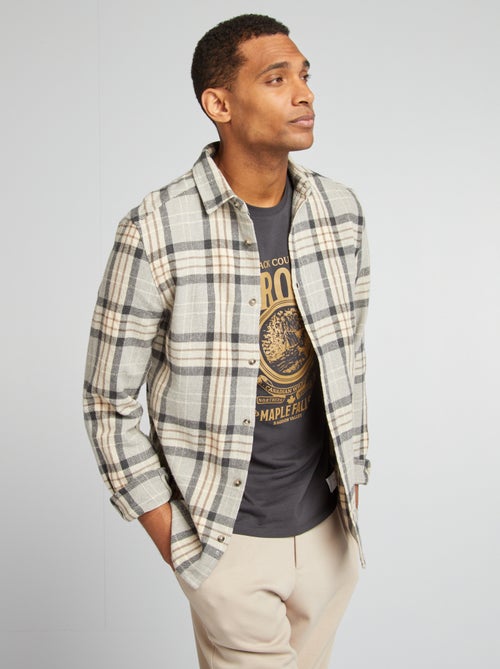 Camisa de bombazina aos quadrados - Kiabi