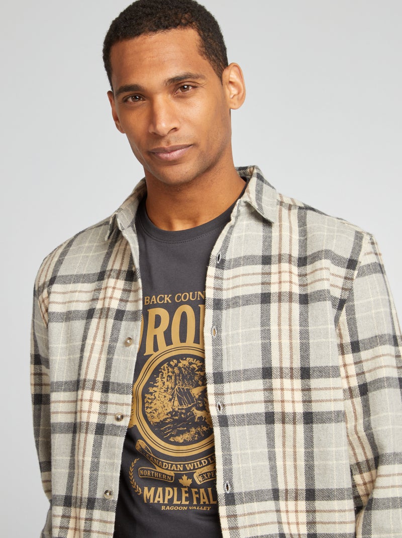 Camisa de bombazina aos quadrados CINZA - Kiabi