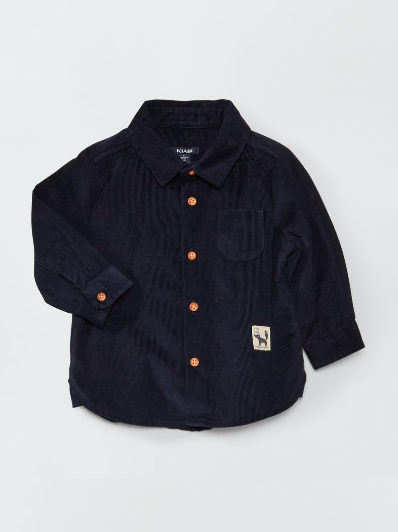 Camisa de bombazina com estampados de fantasia Azul Marinho - Kiabi