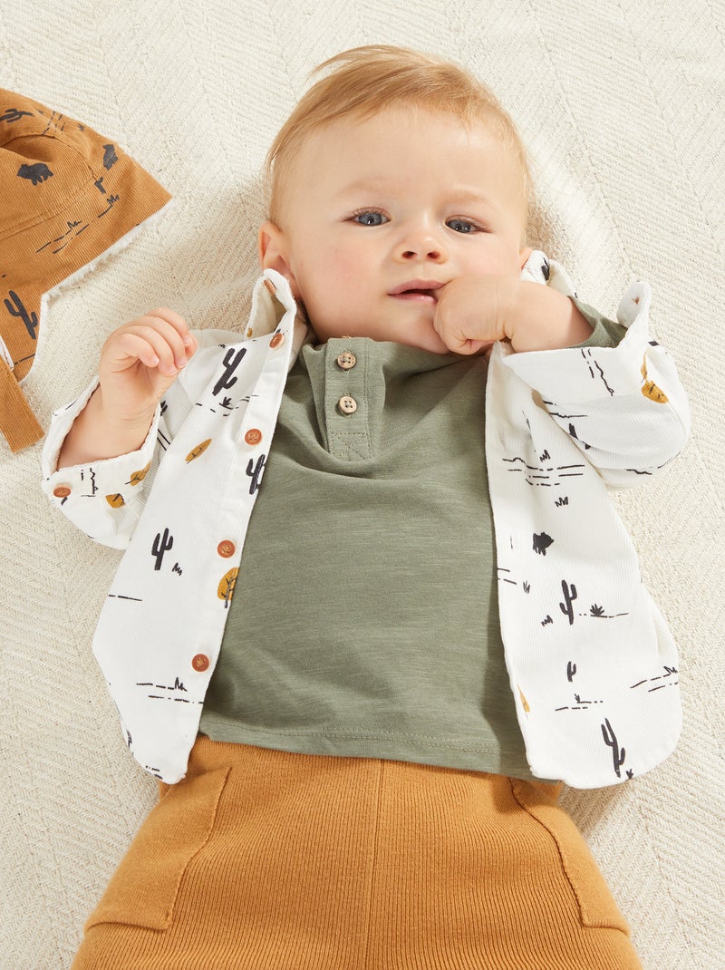 Camisa de bombazina com estampados de fantasia BRANCO - Kiabi