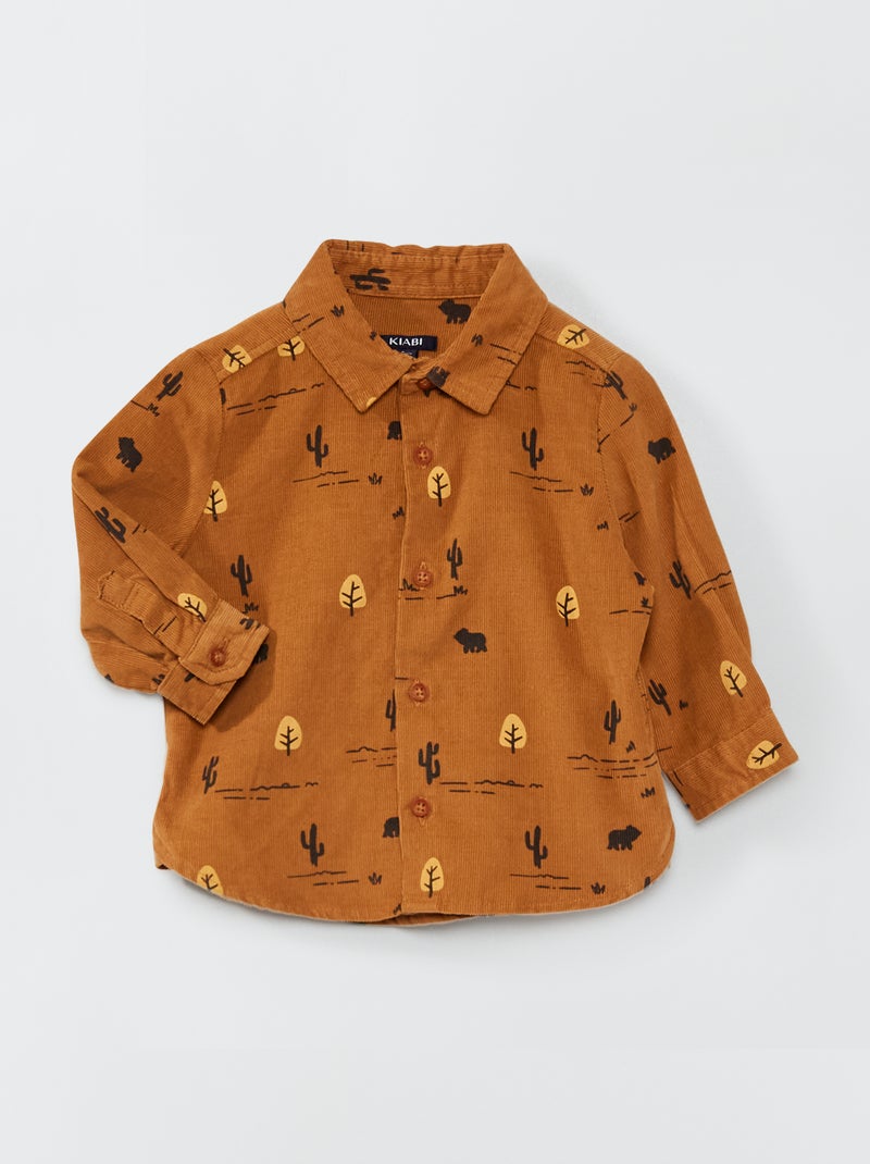 Camisa de bombazina com estampados de fantasia MARROM - Kiabi