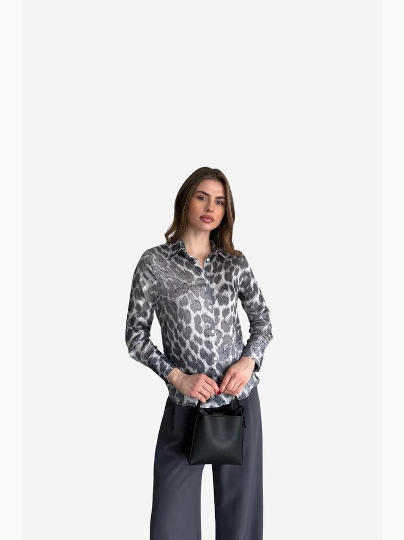Camisa de botões com estampado de leopardo my fashion Cinza - Kiabi