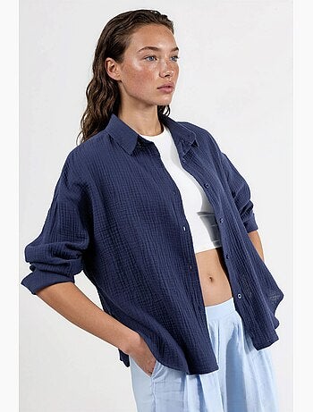 Camisa de botões em algodão texturado busem