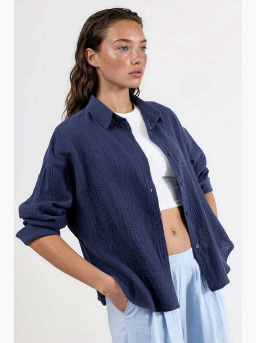 Camisa de botões em algodão texturado busem - Kiabi Camisa de botões em algodão texturado busem - Kiabi