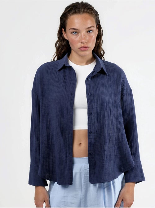 Camisa de botões em algodão texturado busem - Kiabi Camisa de botões em algodão texturado busem - Kiabi