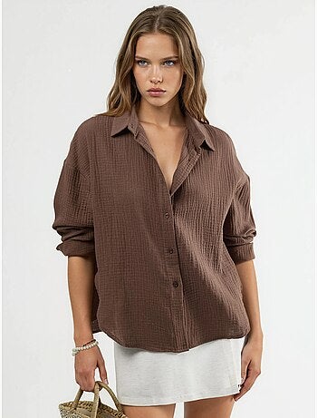 Camisa de botões em algodão texturado busem