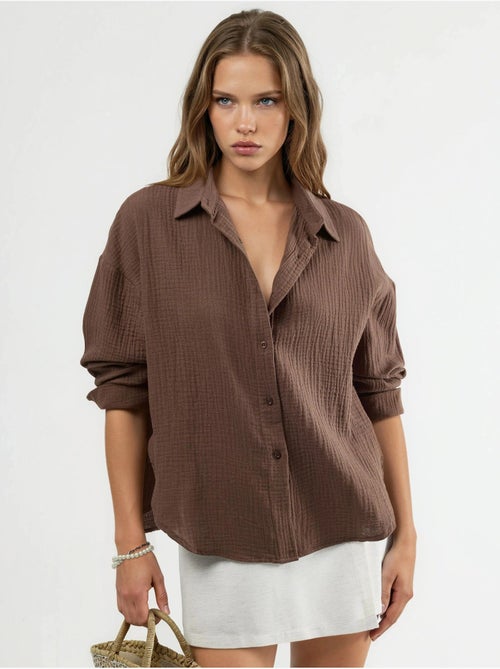 Camisa de botões em algodão texturado busem - Kiabi Camisa de botões em algodão texturado busem - Kiabi