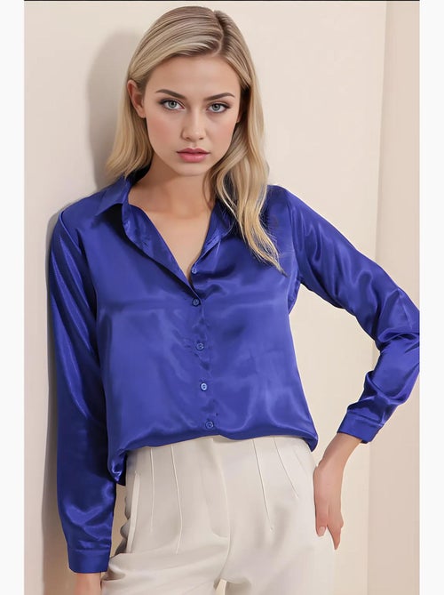Camisa de botões em cetim tecido bdart - Kiabi Camisa de botões em cetim tecido bdart - Kiabi