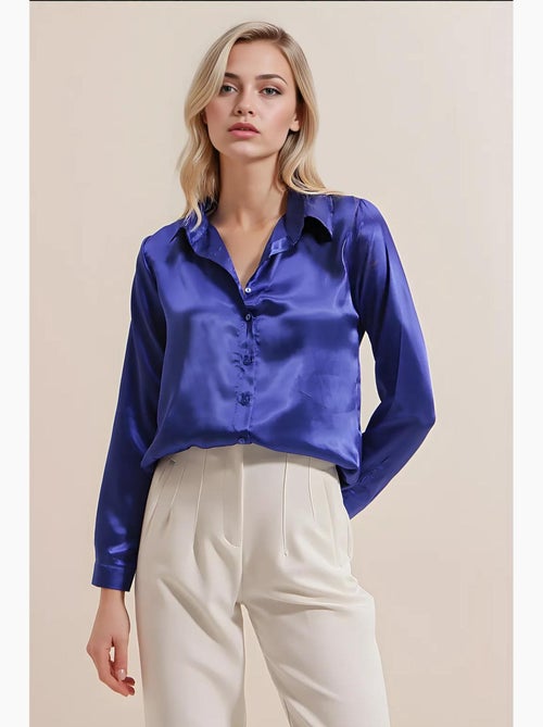 Camisa de botões em cetim tecido bdart - Kiabi Camisa de botões em cetim tecido bdart - Kiabi