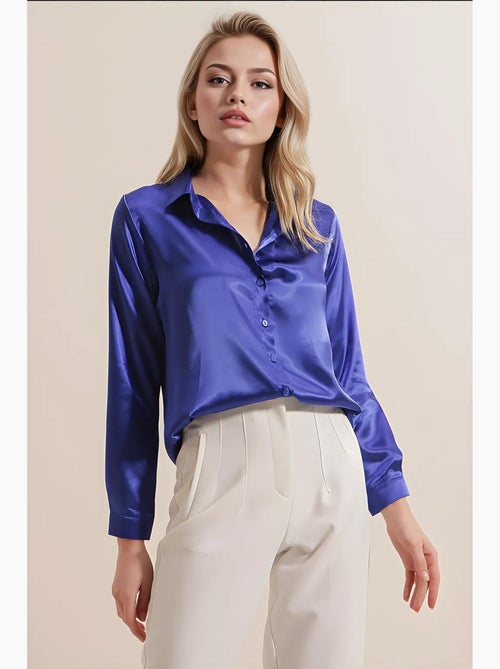 Camisa de botões em cetim tecido bdart - Kiabi Camisa de botões em cetim tecido bdart - Kiabi