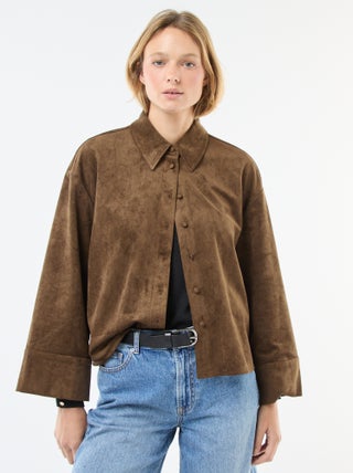 Camisa de Camurça Sintética com Mangas Compridas