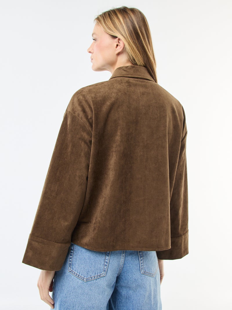 Camisa de Camurça Sintética com Mangas Compridas Caqui - Kiabi