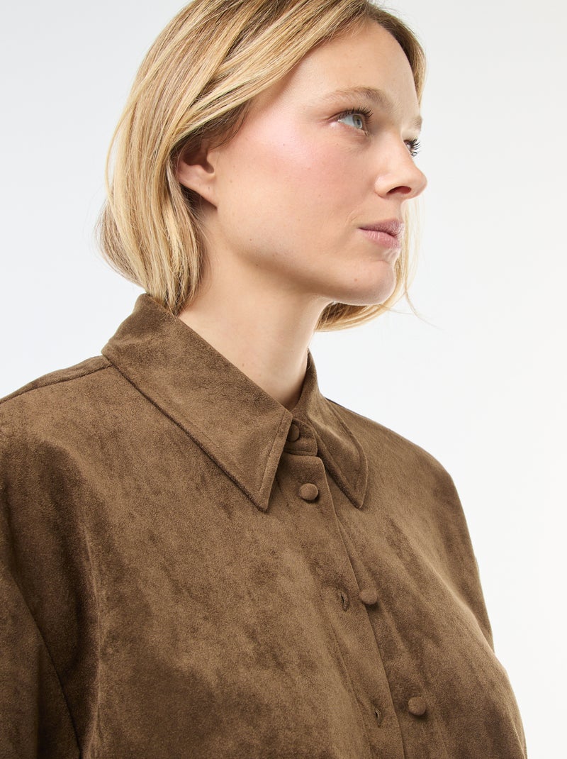 Camisa de Camurça Sintética com Mangas Compridas Caqui - Kiabi