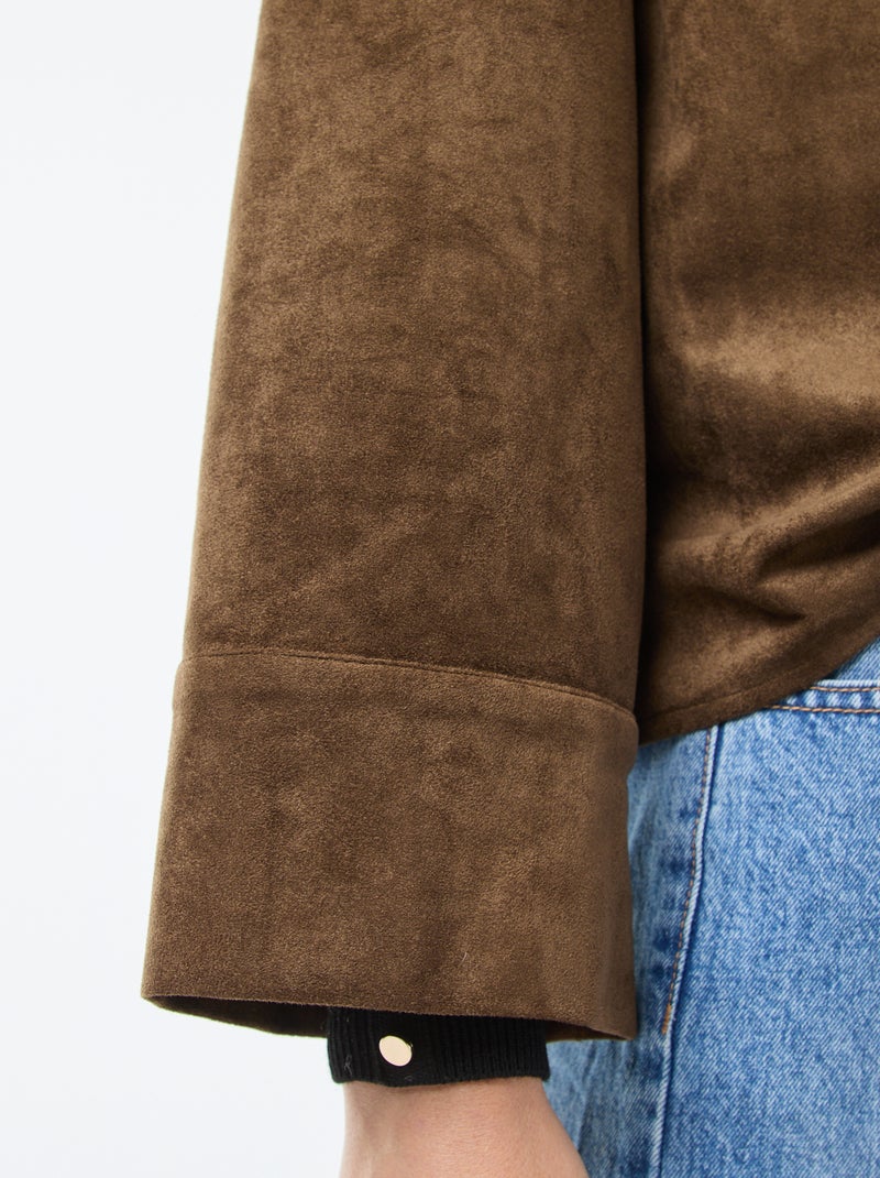 Camisa de Camurça Sintética com Mangas Compridas Caqui - Kiabi