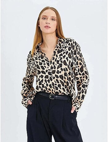 Camisa de cetim com estampado leopardo mixray