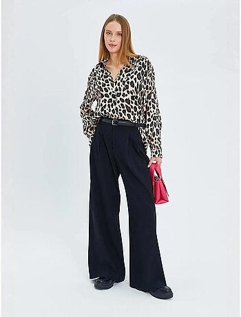 Camisa de cetim com estampado leopardo mixray