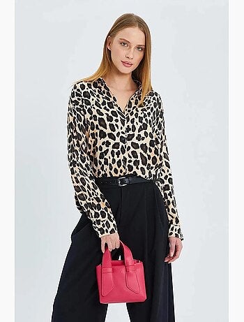 Camisa de cetim com estampado leopardo mixray