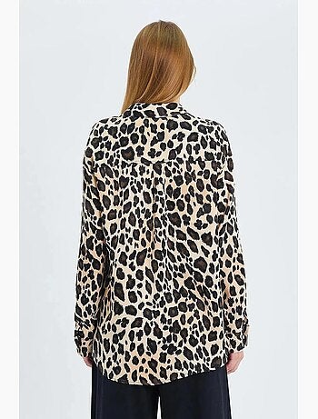 Camisa de cetim com estampado leopardo mixray
