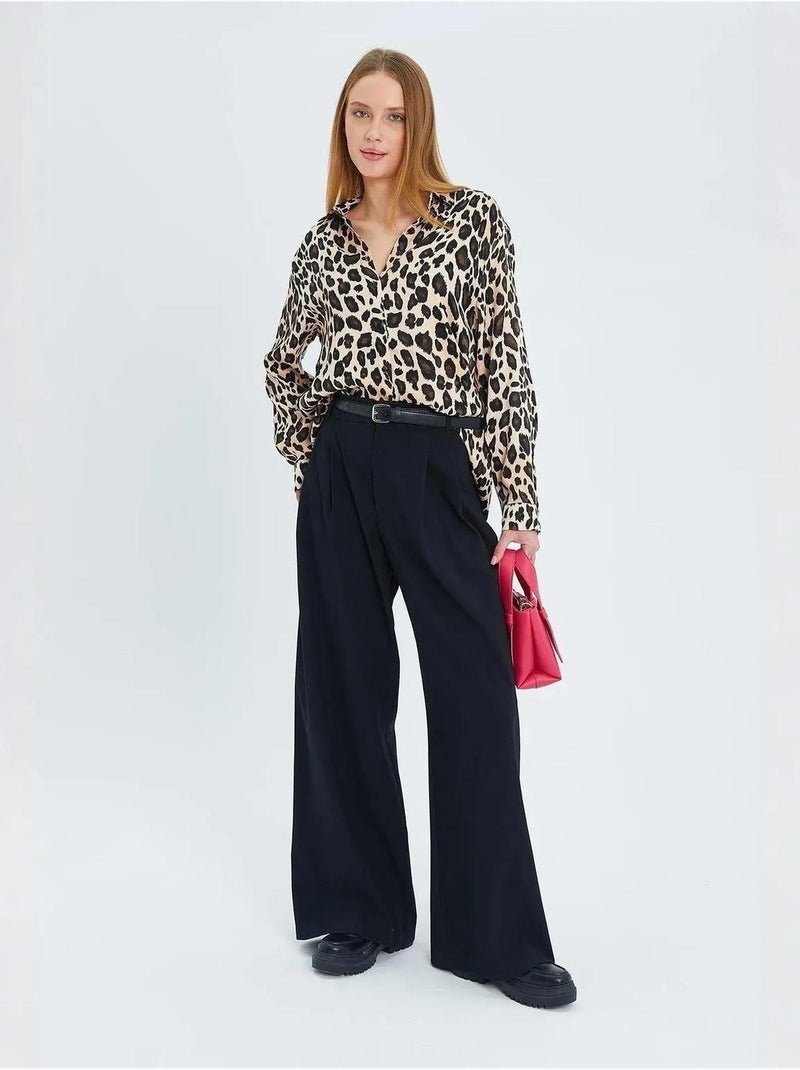 Camisa de cetim com estampado leopardo mixray Bege-argila - Kiabi
