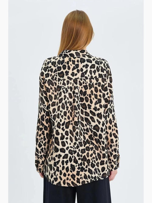 Camisa de cetim com estampado leopardo mixray - Kiabi Camisa de cetim com estampado leopardo mixray - Kiabi